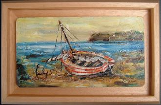 bateau sur bois 20x30